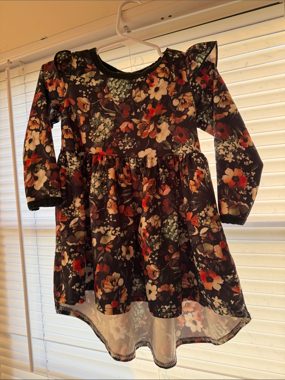 Girls Floral Long-Sleeve Casual Dress - Black Multi